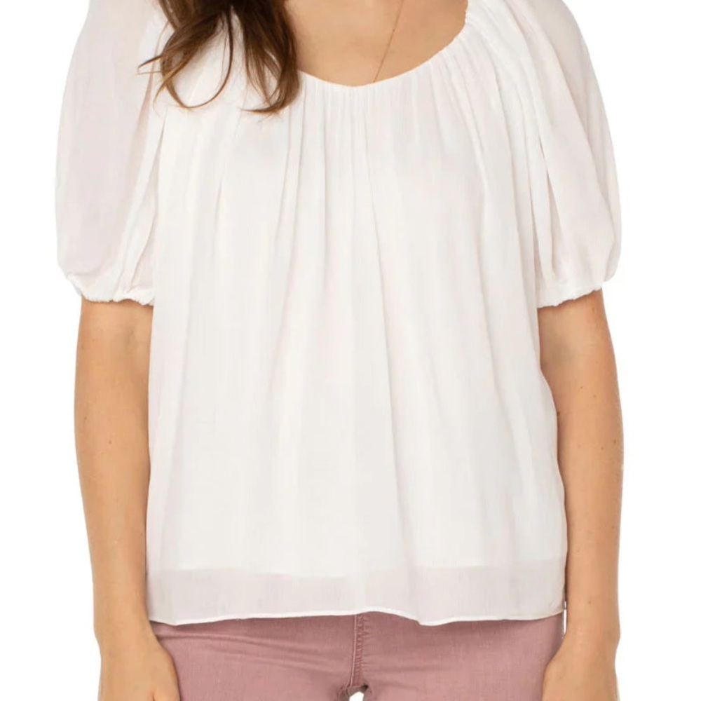 Liverpool On/Off Shoulder Top White L Balloon Sleeve Lined Loose Minimalist